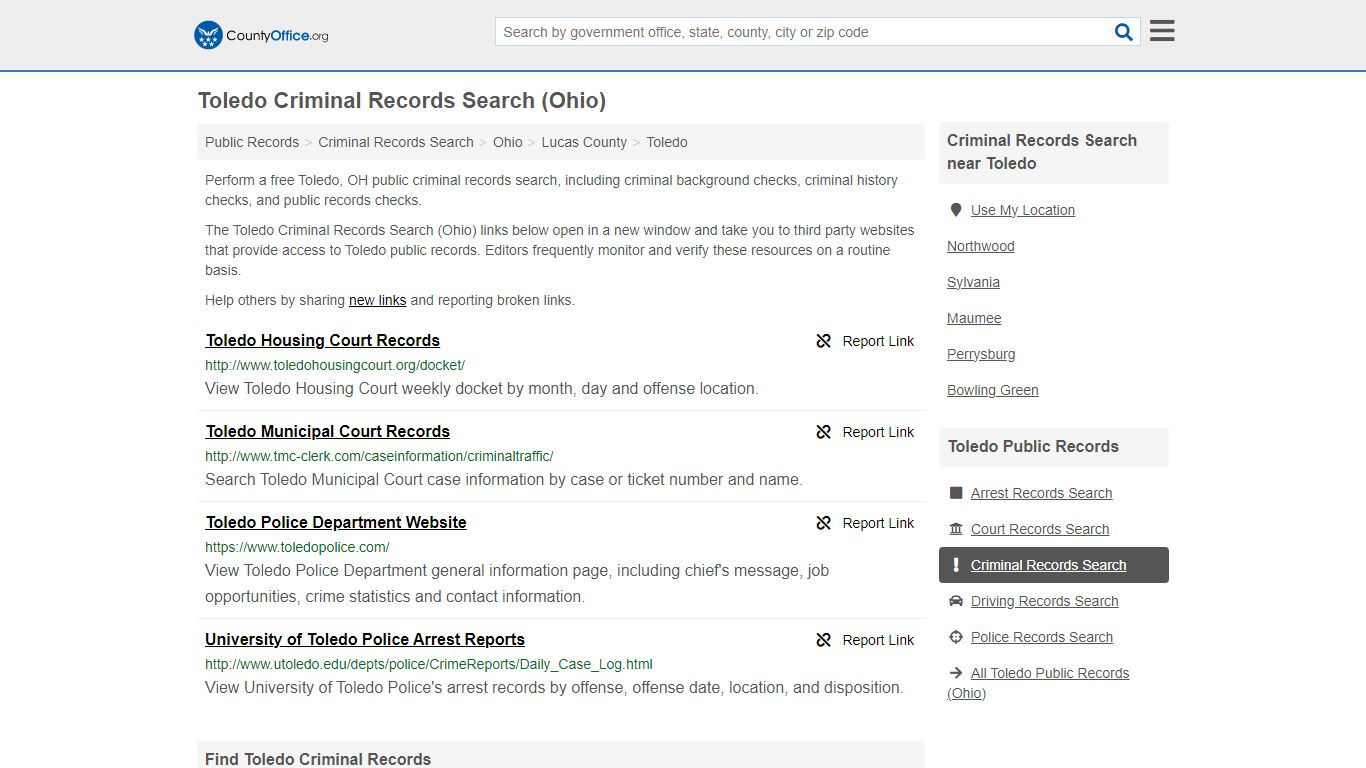 Toledo Criminal Records Search (Ohio) - County Office