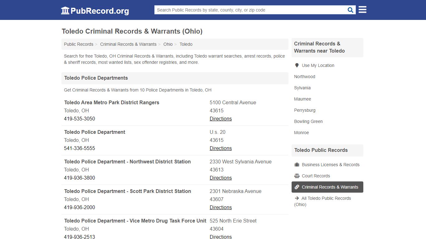 Toledo Criminal Records & Warrants (Ohio) - PubRecord.org